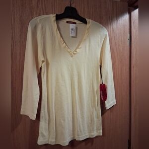 Barbara Lesser Long Sleeve T-Shirt Vneck Satin Ribbon Trim, 27 Long, 15 Armp-arm